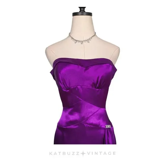 Vintage Prom Dress Maxi Ball Gown 4 Purple Y2K Glam Flirt Sottero Strapless Hoco